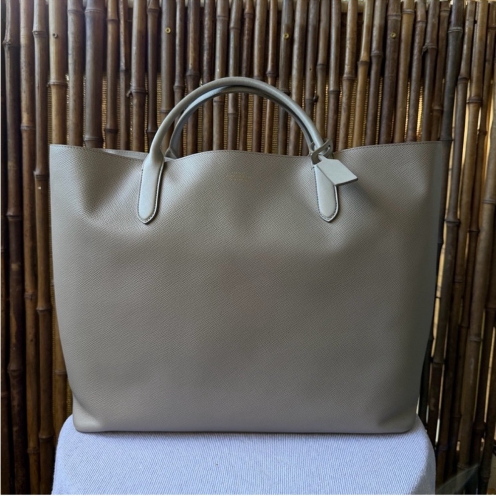 Smythson Taupe Leather Tote Bag